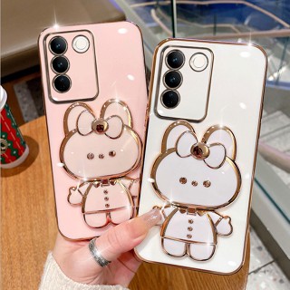 เคสมือถือ แบบนิ่ม ลายกระต่ายน่ารัก พร้อมกระจก หมุนได้ 360 องศา สําหรับ VIVO V29 5G V20 V20se V15 Pro S1