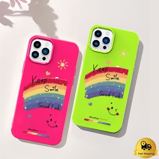 คู่เคสโทรศัพท์ สำหรับไอโฟน 11 12 13 14 15 Pro Max 7 8 Plus XR X XS MAX SE รอยยิ้มสีรุ้ง อ่อนนุ่มทีพียูสีเยลลี่เปลือก