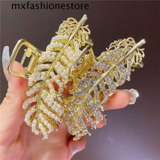 Mxfashione กิ๊บติดผม รูปใบไม้ ประดับมุกเทียม สีทอง เครื่องประดับแฟชั่น หรูหรา มาใหม่