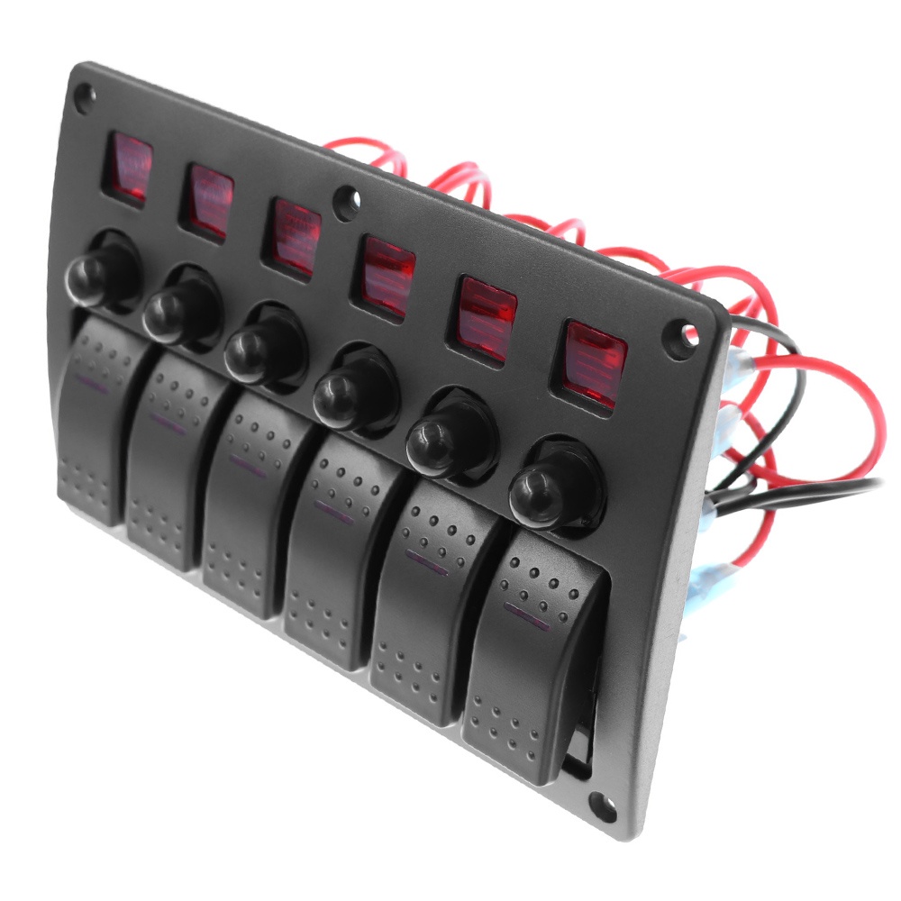 6แก๊งโยกแผงสวิตช์ที่มีไฟแสดงสถานะ นํา กันน้ําเบรกเกอร์แผงสวิตช์ 12 โวลต์ ~ 24 โวลต์สําหรับรถยนต์เรือ - รูปที่ 3