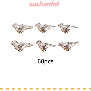 Suchenhd ลูกปัดสเปเซอร์ อัลลอย รูปนก 7x15 มม. สีเงินโบราณ DIY 60 ชิ้น