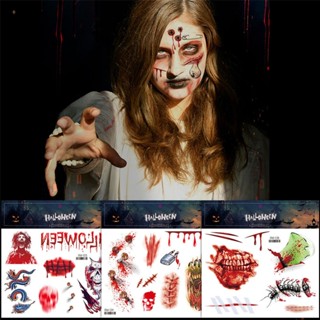 ใหม่ Halloween Tattoo สติกเกอร์ Bloody Scar Face สติกเกอร์สยองขวัญองค์ประกอบสติกเกอร์ปาร์ตี้ nuuo