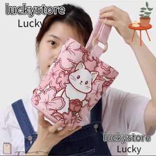 Lucky กระเป๋าหนัง ทรงกระบอก พิมพ์ลายการ์ตูนแมวน่ารัก กันน้ํา แบบพกพา
