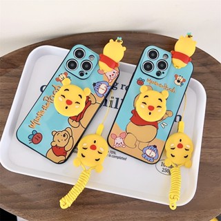 สําหรับ OPPO A98 5G A78 A58 4G A77S A77 A57 2022 A94 A74 A54 A55 A16K A92 A52 A96 A76 A36 เคสโทรศัพท์มือถือ Soft TPU Case เคสมือถือ 3D Cute Cartoon Winnie the Pooh ป้องกันการตก ตัวเรือนการ์ตูน มีเชือกแขวนอยู่ มีขาตั้ง