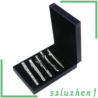 [Szluzhen1] คลิปหนีบเนคไท โลหะ 5 ชิ้น พร้อมกล่อง สําหรับงานแต่งงาน 5 ชิ้น