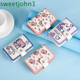 Sweetjohn กระเป๋าคลัทช์ หนัง PU ใบสั้น ลายการ์ตูนหมี กระต่าย สไตล์เกาหลี สําหรับใส่บัตร ใบขับขี่ เหรียญ บัตรธนาคาร ผู้หญิง