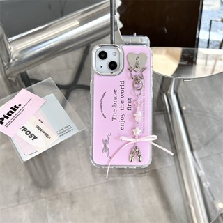 เคสโทรศัพท์มือถือกระจก กันกระแทก ลายภาษาอังกฤษ สีชมพู สําหรับ IPhone 15Promax 15 14Promax 11 12Pro 13