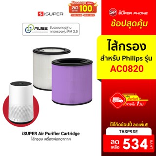 [534 บ. โค้ด THSP9SE] iSuper ไส้กรอง สำหรับเครื่องฟอกอากาศ Philips รุ่น AC0820 กรองฝุ่น PM2.5 ไส้กรองความละเอียดสูง