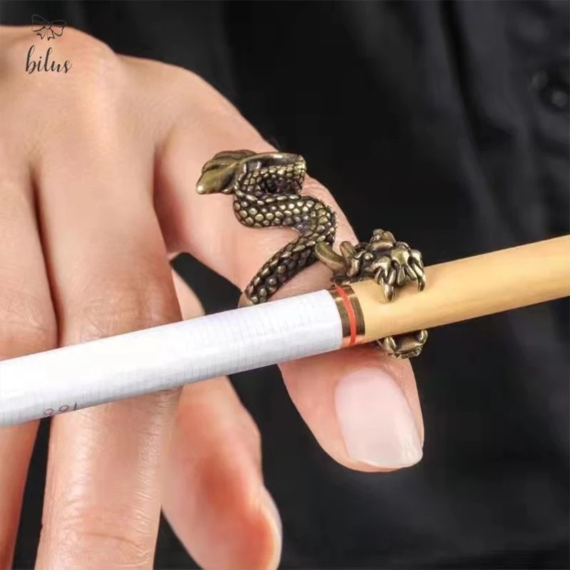 ส่งเร็ว- แหวนใส่บุหรี่ ลายมังกร สไตล์เรโทร สร้างสรรค์ สําหรับของขวัญ