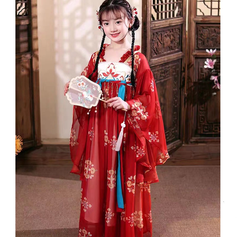 ชุดเดรสกระโปรง แฟชั่นฮั่นฝู สไตล์จีนโบราณ แฟชั่นฤดูใบไม้ผลิ และฤดูใบไม้ร่วง สําหรับเด็กผู้หญิง - รูปที่ 4