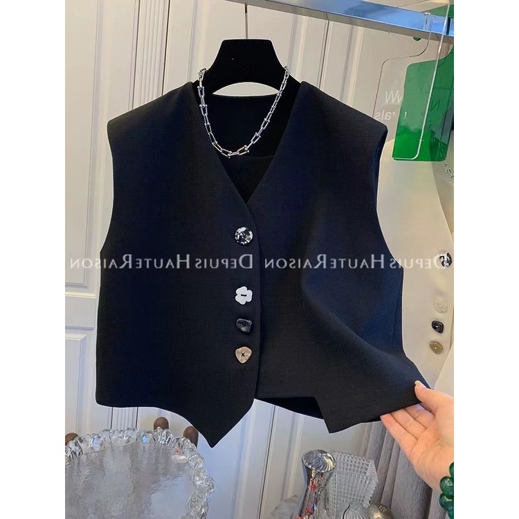 เสื้อกั๊กสูท แต่งกระดุม ทรงไม่สม่ําเสมอ ทรงหลวม สไตล์ตะวันตก สําหรับผู้หญิง