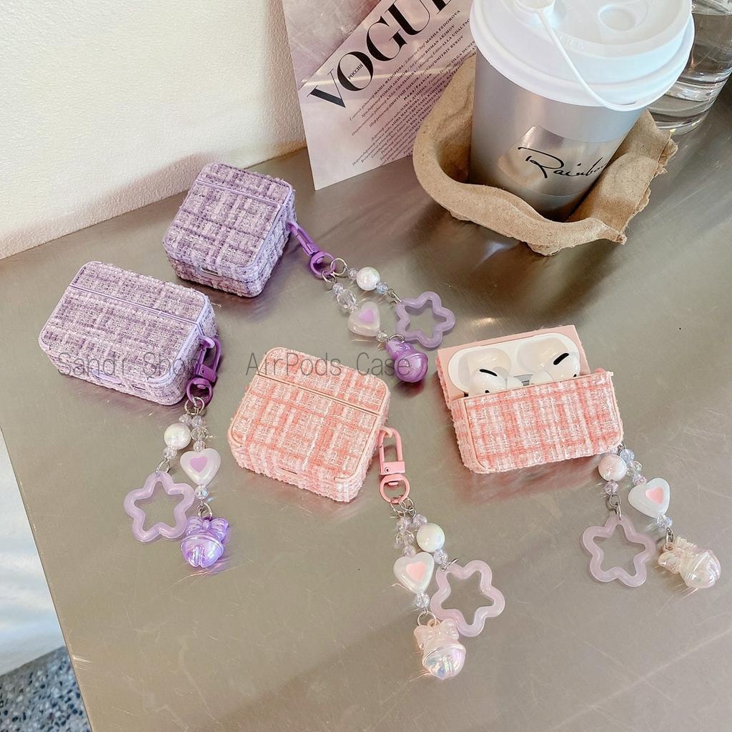 Fashon ผ้าทวีด AirPods 4 กรณี AirPods สําหรับ AirPods 1/2/3/Pro Pro2 กรณี AirPods 3 หนัง Apple ไร้สายบลูทูธชุดหูฟัง Anti drop AirPods 2 Gen กรณีจี้