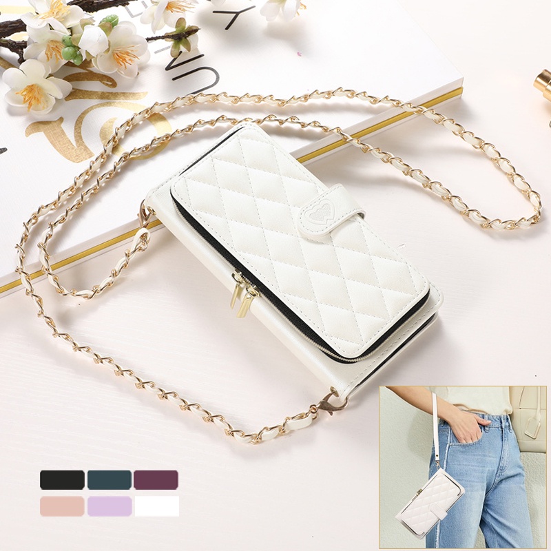เคสโทรศัพท์มือถือหนัง แต่งซิป พร้อมช่องใส่บัตร และสายคล้องยาว แฟชั่น สําหรับ For iPhone 13 14 Plus Pro Max Mini XR
