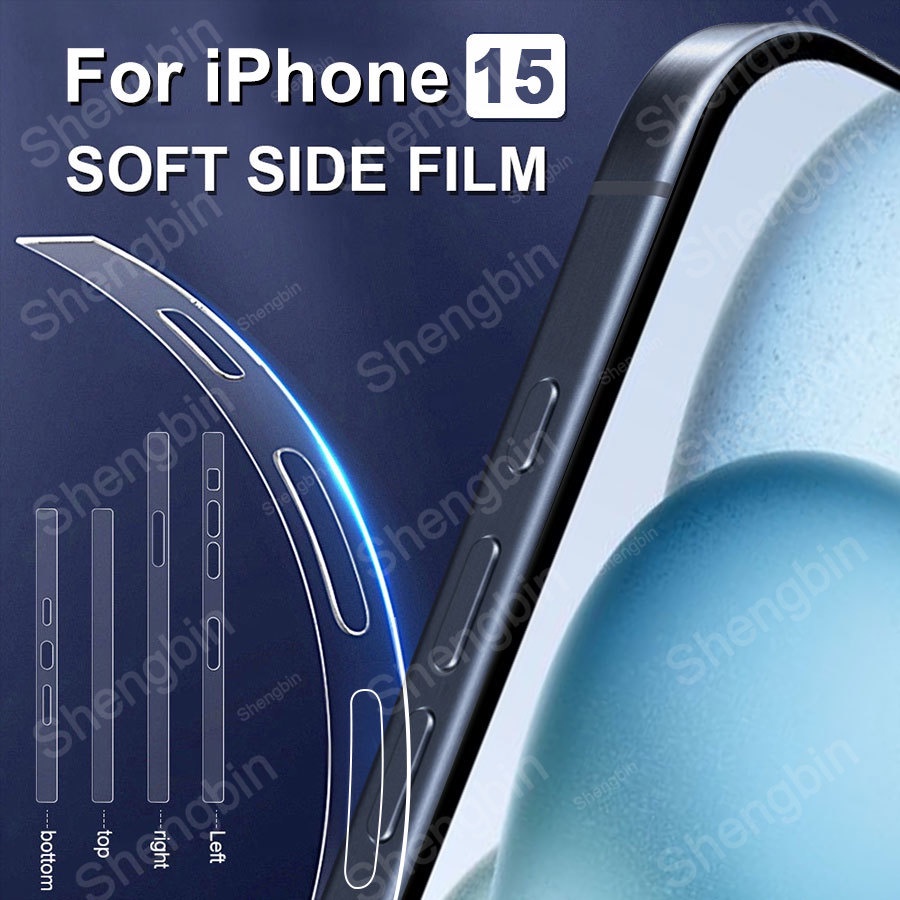 สําหรับ iPhone 15 14 Plus 13 12 Pro Max ฟิล์มไฮโดรเจลใส ด้าน ติดด้านข้างโทรศัพท์ กรอบป้องกัน ขอบฟิล์มไฮโดรเจล