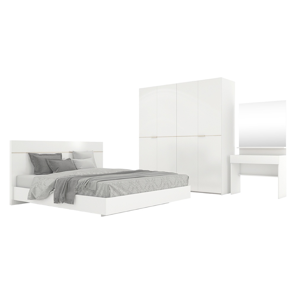 INDEX LIVING MALL ชุดห้องนอน รุ่นบลัง ขนาด 6 ฟุต (เตียง(พื้นเตียงซี่), ตู้เสื้อผ้า 4 บาน, โต๊ะเครื่องแป้ง) - สีขาว