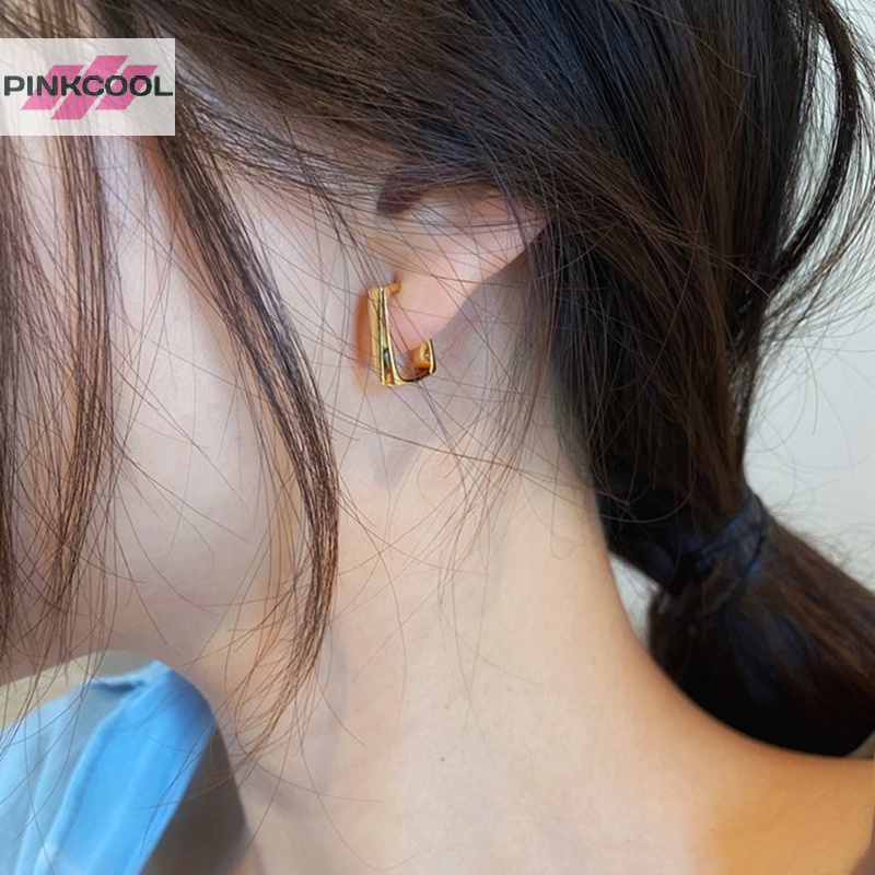 Pinkcool ใหม่ ต่างหูสตั๊ด สเตนเลส แวววาว ทรงสี่เหลี่ยม เครื่องประดับแฟชั่น สําหรับผู้หญิง ของขวัญวันเกิด