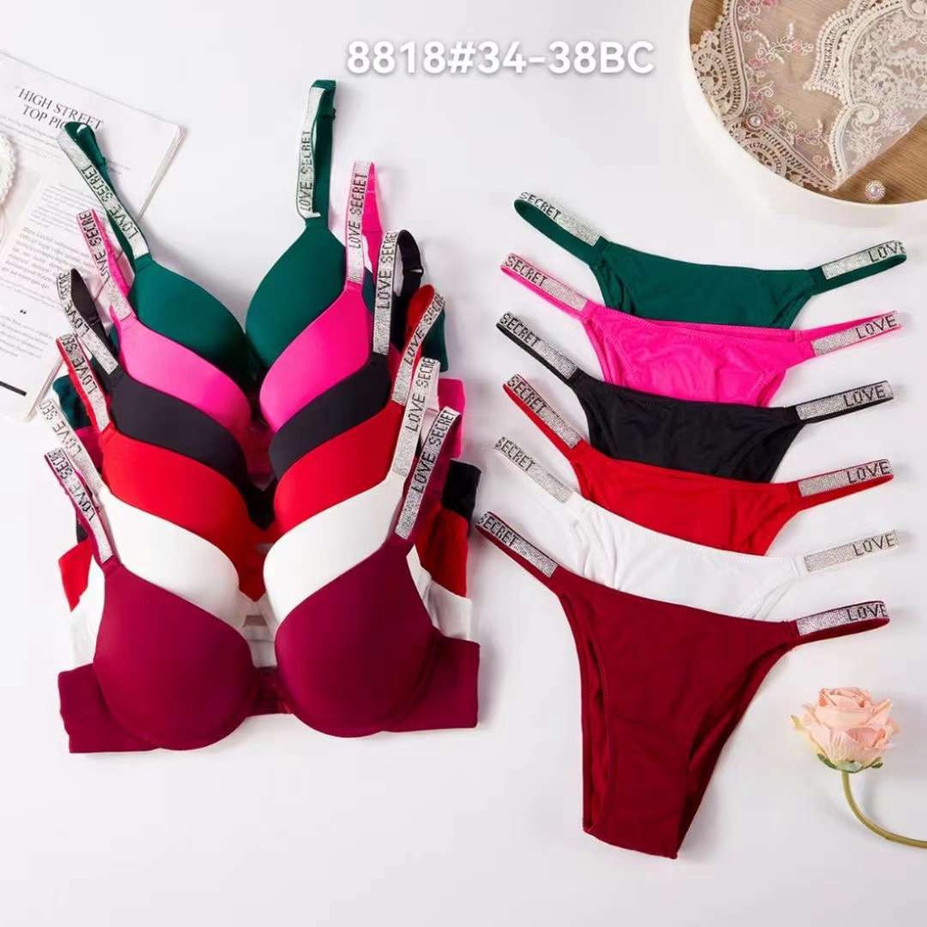 Victoria's Secret กางเกงชั้นใน ดันทรง ประดับพลอยเทียม สีชมพู ใส่สบาย เซ็กซี่ 2 ชิ้น FNZB