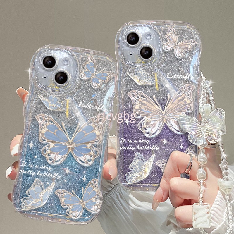 เคสโทรศัพท์มือถือแบบนิ่ม ใส กันกระแทก ลายผีเสื้อ พร้อมสายคล้องข้อมือ สําหรับ Xiaomi 10 10S 9 civi 3