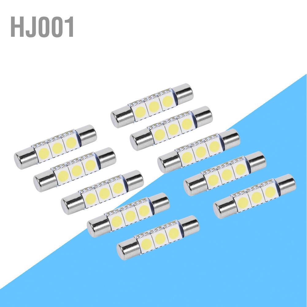 HJ001 10 ชิ้น 3-SMD 29-30 มิลลิเมตร 6641 ฟิวส์ LED หลอดไฟกระจกเงาแสงโคมไฟบังแดดสีขาว
