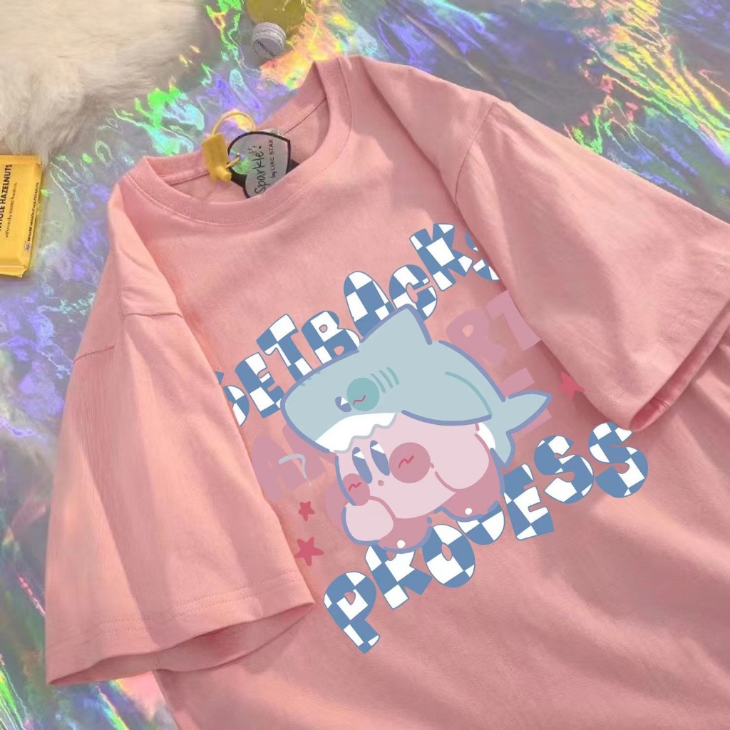 เกม Kirby's Dream Land เสื้อยืดผู้หญิงฤดูร้อนรุ่น Shark Kirby เวอร์ชั่นเกาหลีใหม่ กีฬา