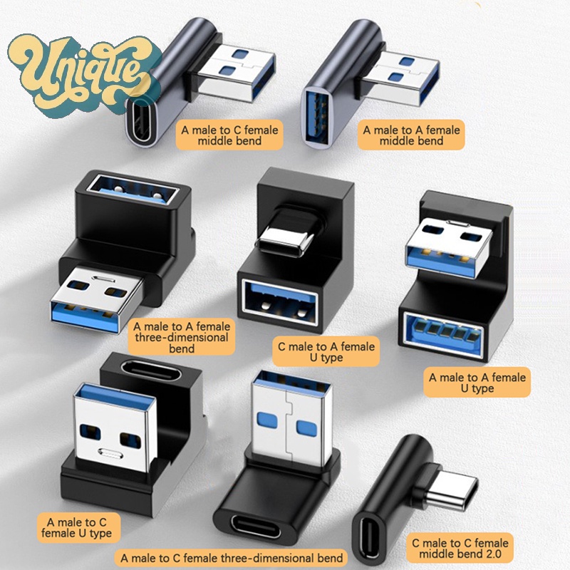 (Unique) อะแดปเตอร์ USB-A 90 องศา USB C เป็น USB A มุมขวา A 3.0 ตัวผู้ เป็น USB Type C สําหรับคอมพิวเตอร์