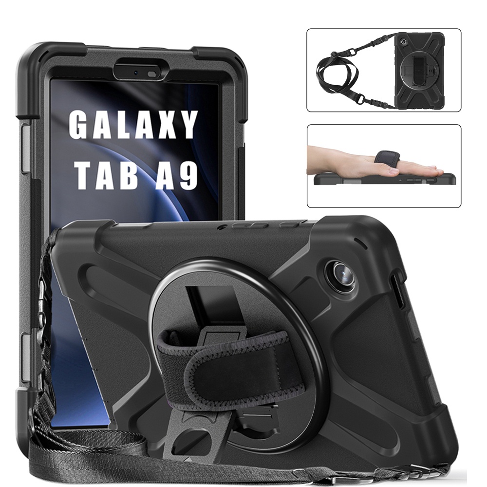 SAMSUNG สําหรับsamsung Galaxy Tab A9 Plus A9+ 2023 SM-X110 SM-X115 SM-X210 SM-X215 SM-X216 SM-X218 กรณีเด็กปลอดภัยกันกระแทกPC + ซิลิคอน 2 ใน 1 ไหล่สายคล้องมือขาตั้งฝาครอบปลอก