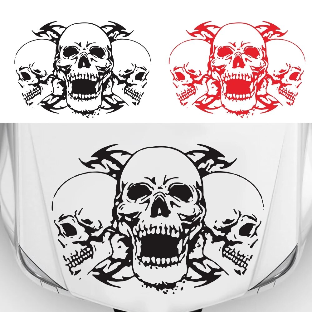 1Pc Retro Vintage Skull Head Totem Auto Stickers for Car Body Racing Side Door Long Stripe Stickers 