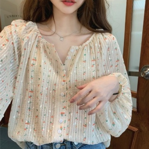 เสื้อเชิ้ตแขนยาว ทรงหลวม ลายดอกไม้ แฟชั่นฤดูร้อน สําหรับผู้หญิง