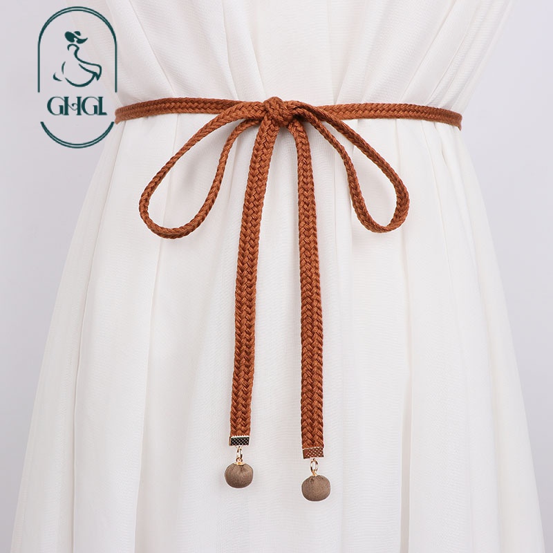 [GHGl❤️พร้อมสต็อก เร็ว การส่งสินค้า~ด้ายฝ้ายถักเข็มขัดบางเสื้อกันหนาวชุดที่เรียบง่ายทุกการแข่งขันเอวเชือกชุดกระโปรงเสื้อลําลองริบบิ้นกางเกงเข็มขัด