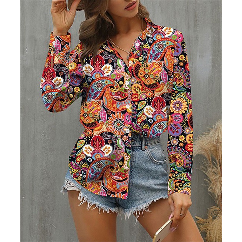 เสื้อเชิ้ตแขนยาวลําลอง ทรงหลวม พิมพ์ลาย หรูหรา สําหรับผู้หญิง