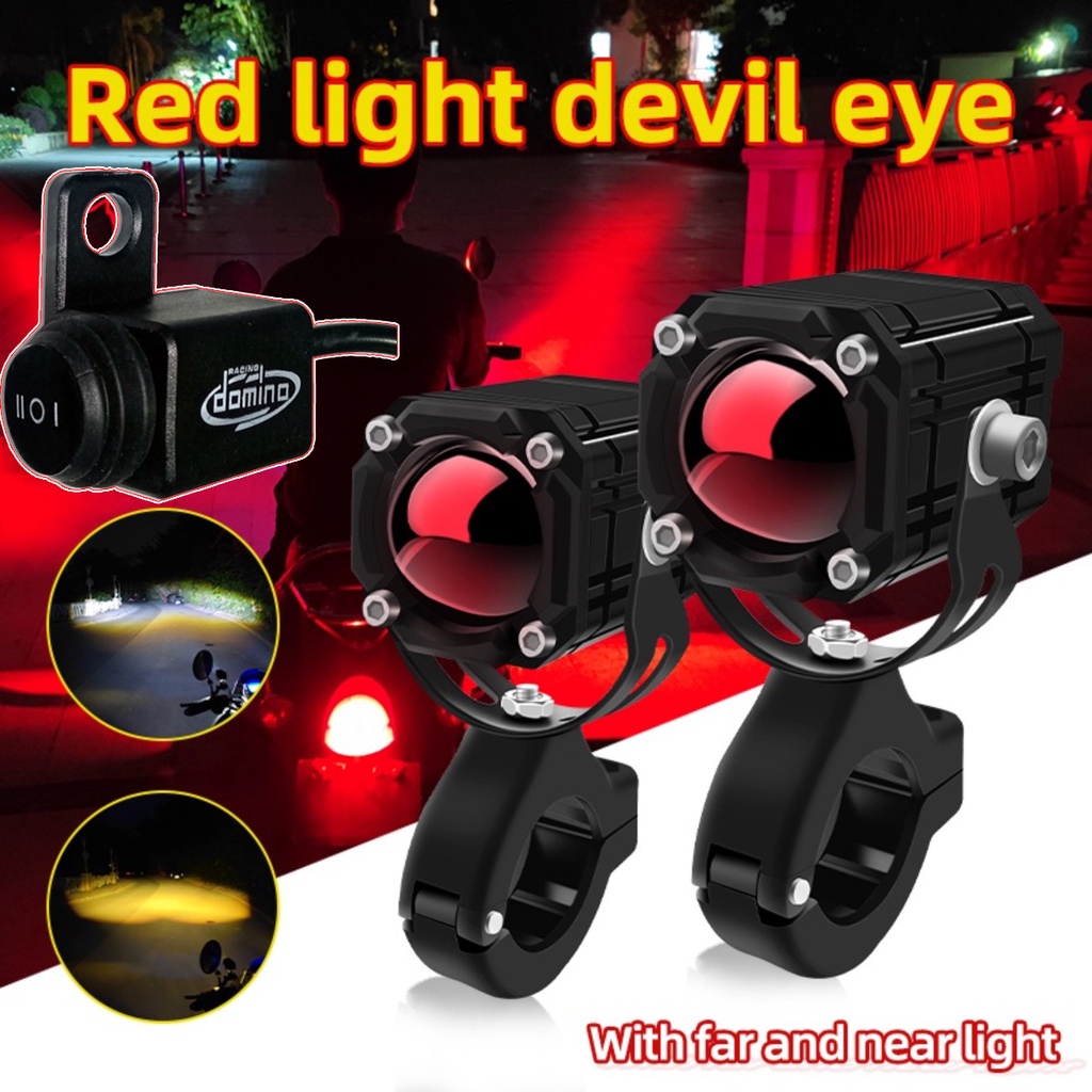 1คู่ ไฟสปอร์ตไลท์ led 2สี ขาว+เหลือง สปอร์ตไลท์ With Domino SWITCH มอเตอร์ไซค์ ไฟหน้า led มอเตอร์ไซค์