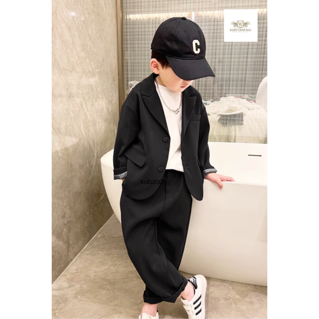 📍Black Suit สูทสีดำ ชุุดสูทเด็ก ขนาด 90 ถึง 160 เซท 2 ชิ้น เสื้อนอกมีซับ+กางเกงเอวยางยืด มีขนาดเอว 30+ ชุดไปงานสีดำ ใ...