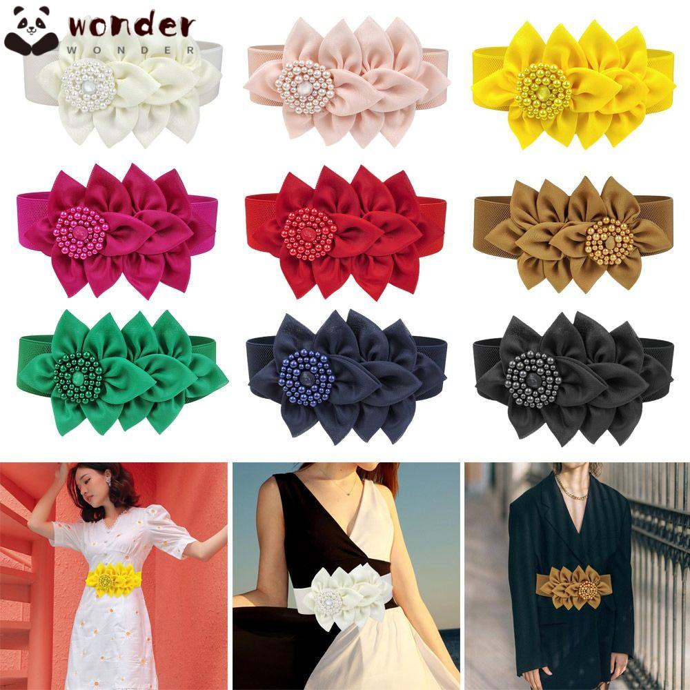 Wonder เข็มขัดคาดเอว ยางยืด ลายดอกไม้ สีพื้น สวยหรู สําหรับตกแต่งเสื้อผ้า