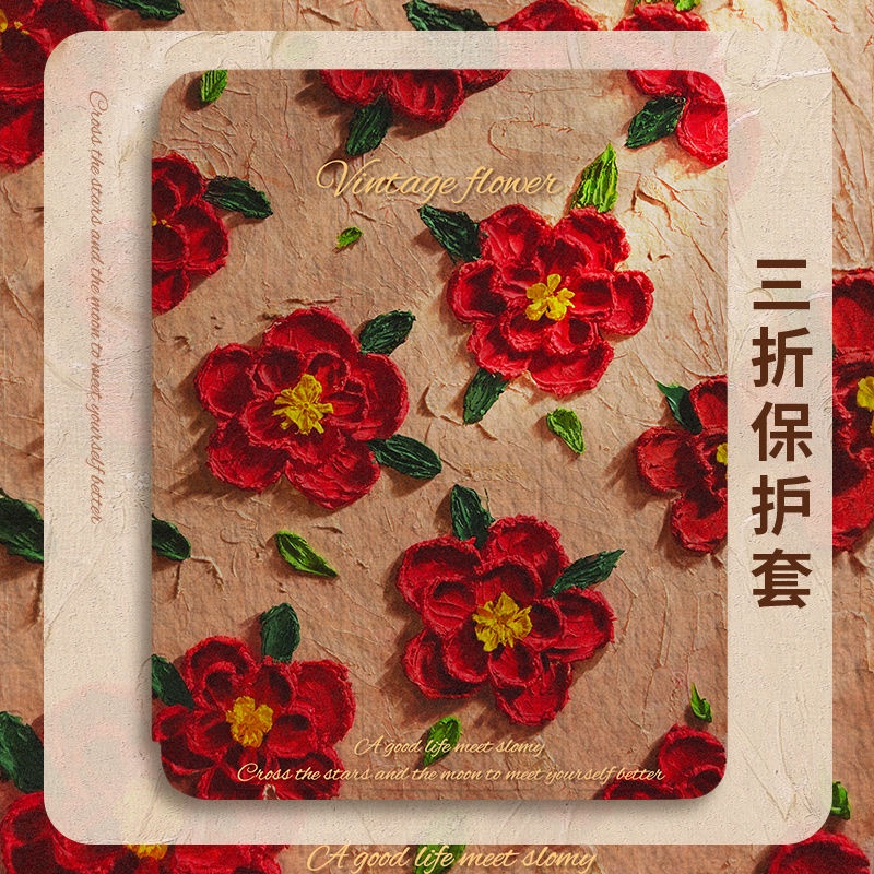 เคสแท็บเล็ต ฝาพับ ลายภาพวาดสีน้ํามัน รูปดอกไม้ พร้อมช่องใส่ปากกา สําหรับ iPad air5 air4 iPad 2021Pro11 gen9 gen8 gen7 iPad gen10 2022