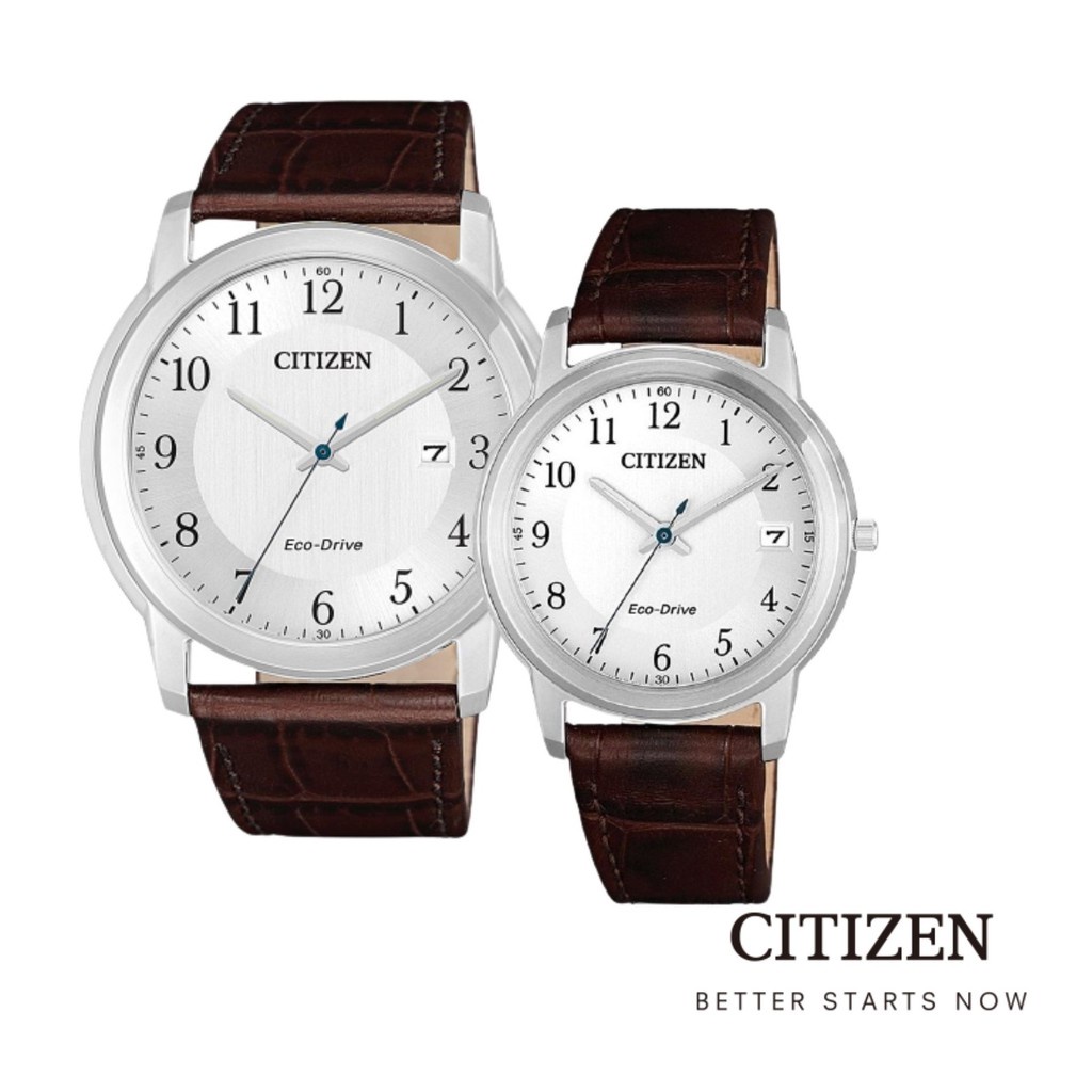 CITIZEN Eco-Drive AW1211-12A/FE6011-14A Leather  Watch ( นาฬิกาคู่พลังงานแสง )