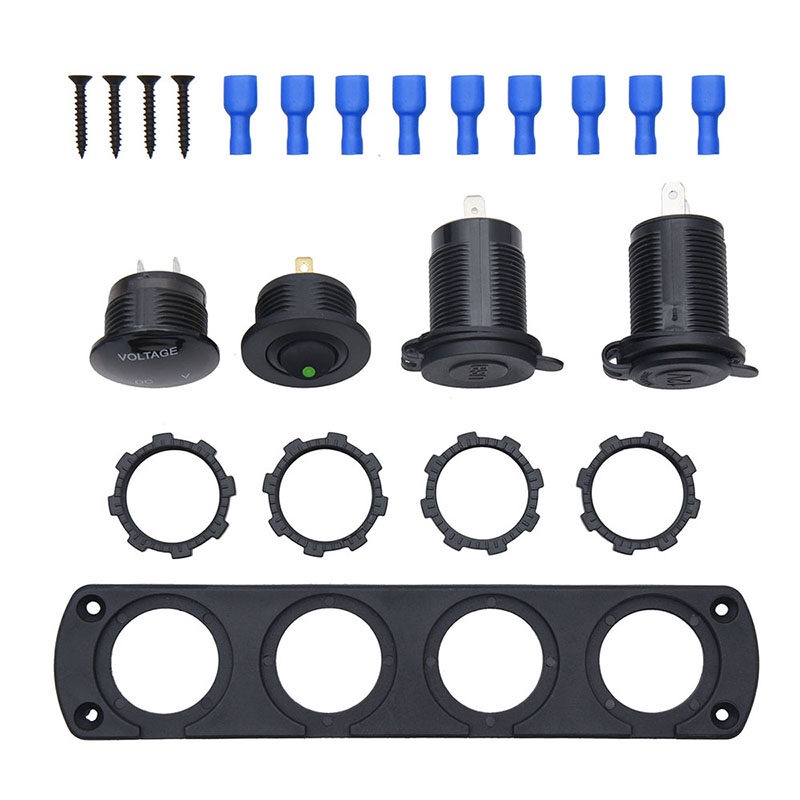 แผงสวิตช์ 12V 4 Gang พร้อมโวลต์มิเตอร์ดิจิทัล พอร์ต USB คู่ แผงสวิตช์ไฟ LED กันน้ํา สําหรับเรือ รถยนต์ - รูปที่ 4