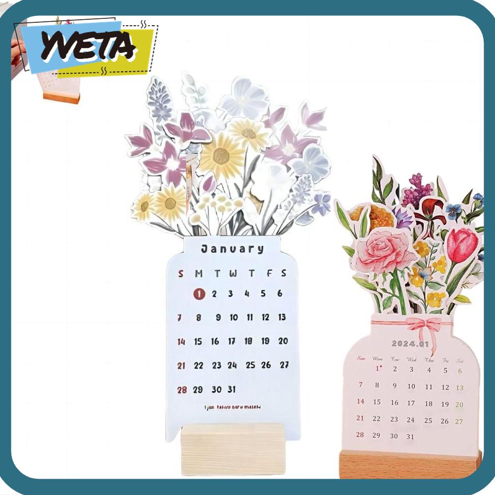 Yveta ปฏิทินตั้งโต๊ะ นับถอยหลัง รูปแจกัน ดอกไม้บาน สร้างสรรค์ สําหรับตั้งโต๊ะ สํานักงาน ของขวัญปี
