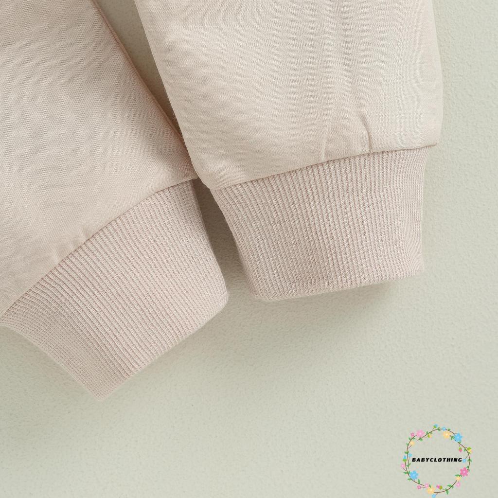 Babyclothes- ชุดเสื้อกันหนาว แขนยาว และกางเกงยางยืด สีพื้น สําหรับเด็กทารกแรกเกิด 2 ชิ้น