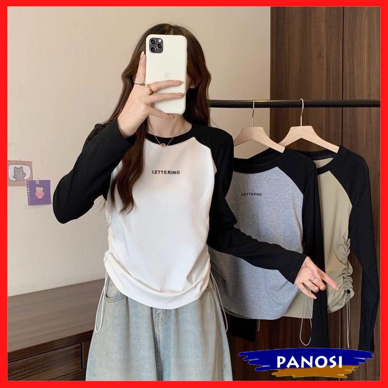 เสื้อยืดเด็กทารกผู้หญิงเสื้อยืดแขนยาวผู้หญิงมีเชือกรูดทั้งสองด้านด้วยคํา LETTERING ยืดหยุ่นสูง PANOSI - A684
