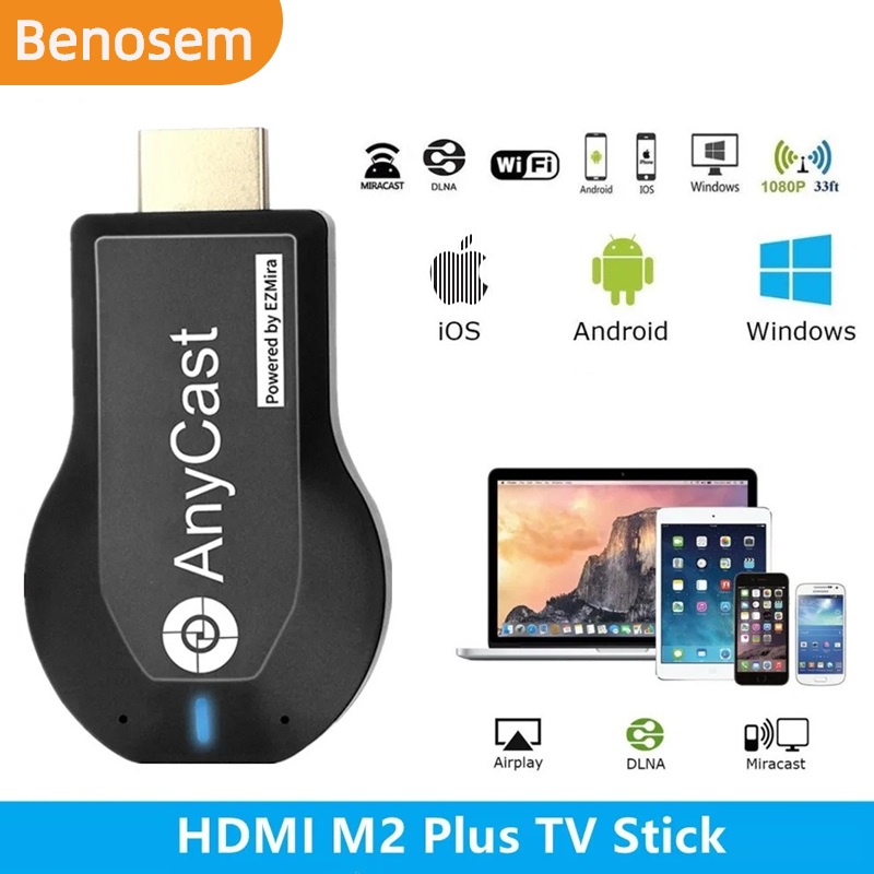 Benosem 1080P M2 Plus Anycast Wireless MiraScreen สําหรับสมาร์ททีวี HDMI M2 Plus TV Stick อะแดปเตอร์