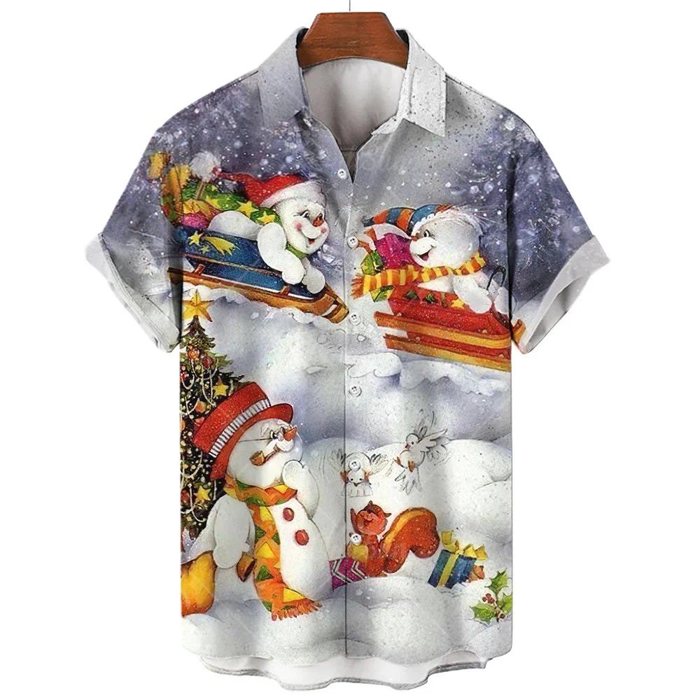 เสื้อเชิ้ตแขนสั้น พิมพ์ลายซานตาคลอส เหมาะกับเดินชายหาด แฟชั่นฤดูร้อน สไตล์ฮาวาย สําหรับผู้ชาย