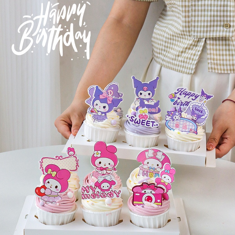 การ์ตูนถ้วยเค้กตกแต่งปลั๊กอิน เมอร์ล็อต คูลออมมี่ การ์ดขนมสาววันเกิดน่ารักธงตกแต่ง