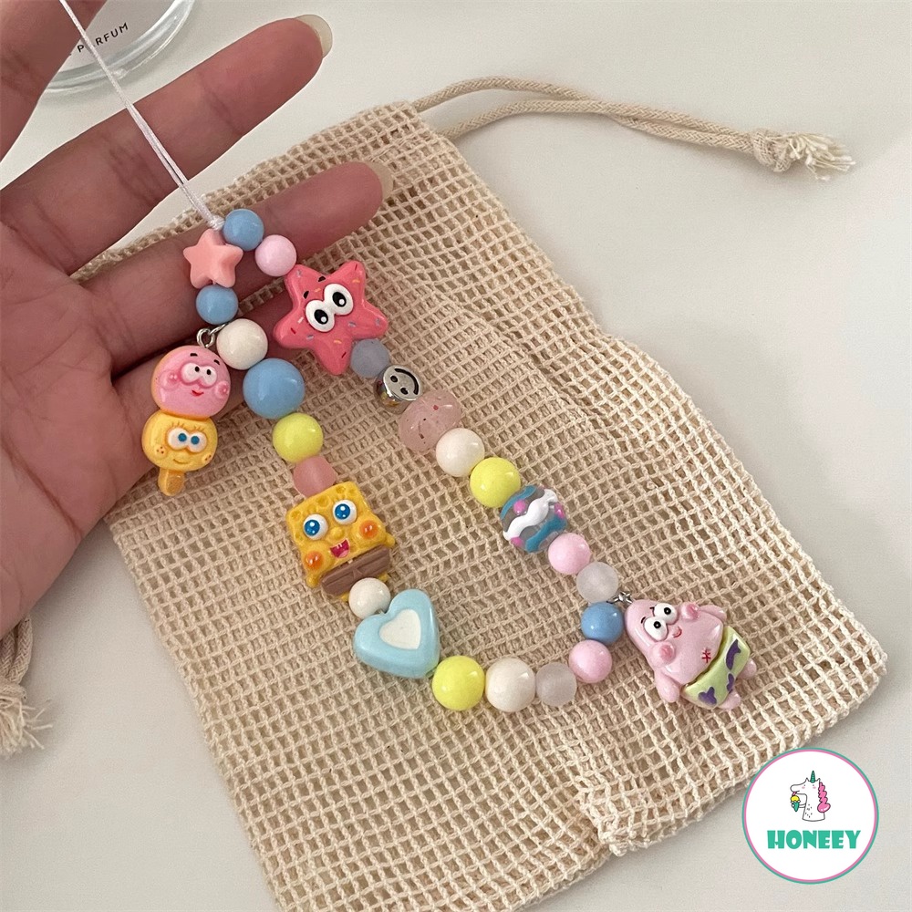 พวงกุญแจ จี้ลูกปัด SpongeBob ป้องกันการสูญหาย หลากสีสัน แบบสร้างสรรค์ สําหรับตกแต่งโทรศัพท์มือถือ
