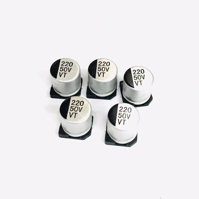 Capacitor SMD 220UF/50V(แพ็ค 10ตัว)คาปาซิเตอร์ 10*10mm ตัวเก็บประจุแบบกระป๋อง