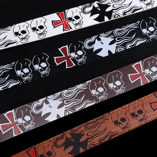Royal เข็มขัดหนัง PU ส่วนบุคคล All-match Vintage Skull Skeleton รูปแบบ Y2K Cross Pin หัวเข็มขัด Punk สไตล์สําหรับผู้หญิงเกาหลีสายรัดเอว