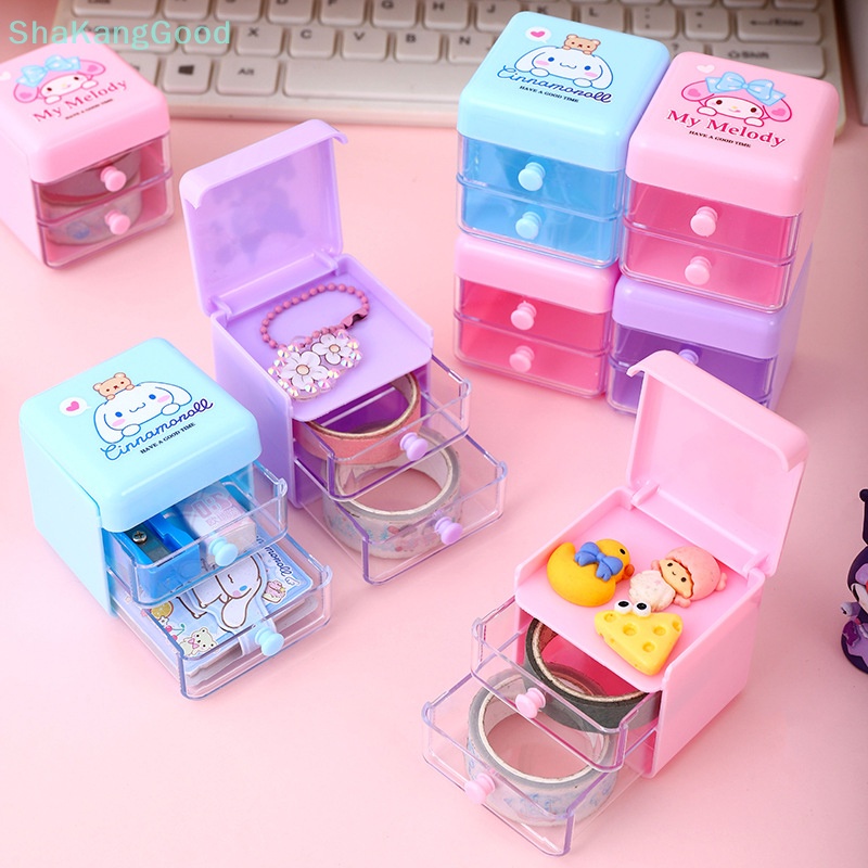 SANRIO Skth กล่องลิ้นชักเก็บของ ลายการ์ตูนคิตตี้ Cinnamoroll My Melody Kuromi น่ารัก ขนาดเล็ก สําหรับเก็บเครื่องประดับ