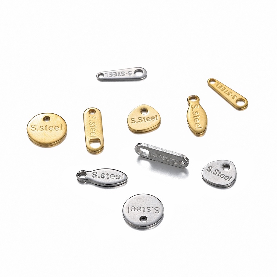 St. kunkka 20 ชิ้น/50 ชิ้นจี้ขยายสแตนเลสพิมพ์ S.STEEL จี้ตัวอักษรที่กําหนดเองเหมาะสําหรับ DIY เครื่องประดับทําขยายจี้จี้