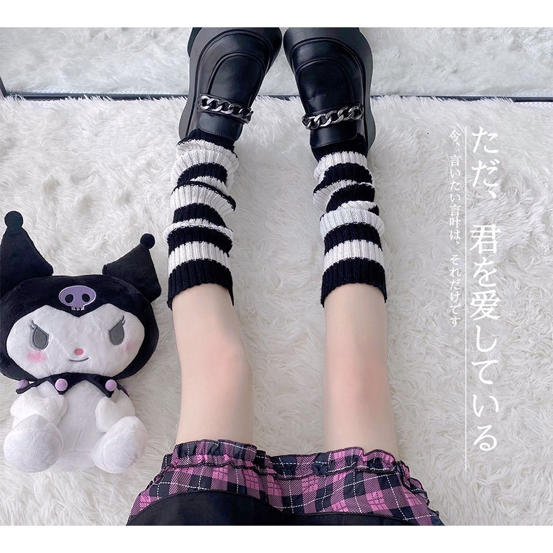 ถุงเท้าถัก ลายทาง สีขาวดํา สไตล์พังก์ แฟชั่นฤดูใบไม้ร่วง ฤดูหนาว สําหรับเด็กผู้หญิง - รูปที่ 5