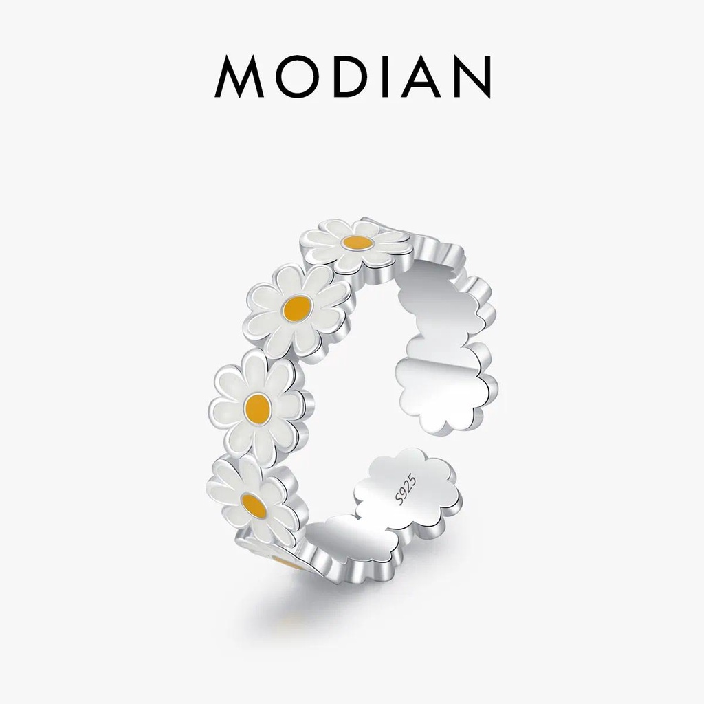Modian แหวนเงินแท้ 925 รูปดอกเดซี่ ปรับได้ หรูหรา เครื่องประดับ สําหรับผู้หญิง งานเลี้ยงวันเกิด
