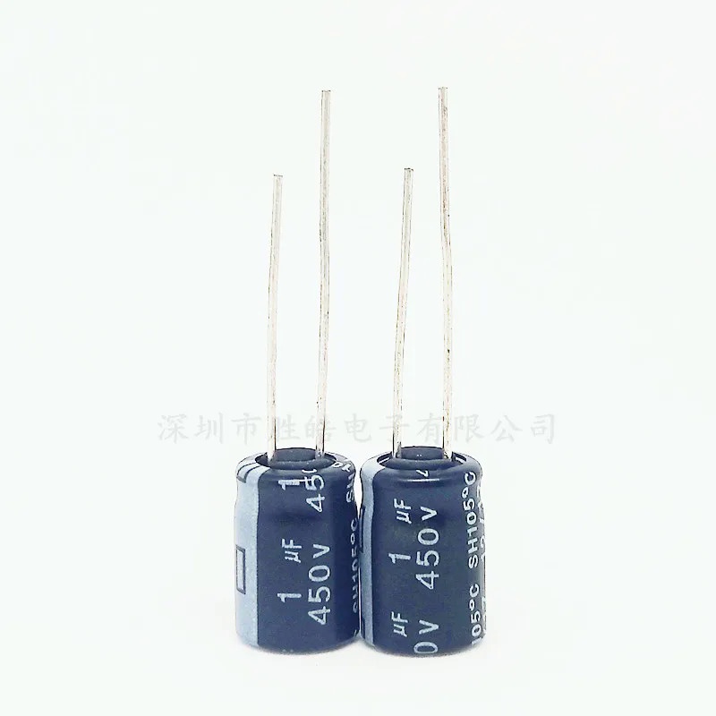10 ชิ้น 1uF 450V ปลั๊กตรงอลูมิเนียม Electrolytic capacitor 450V1uF ขนาด: 8X12 ( มม.)